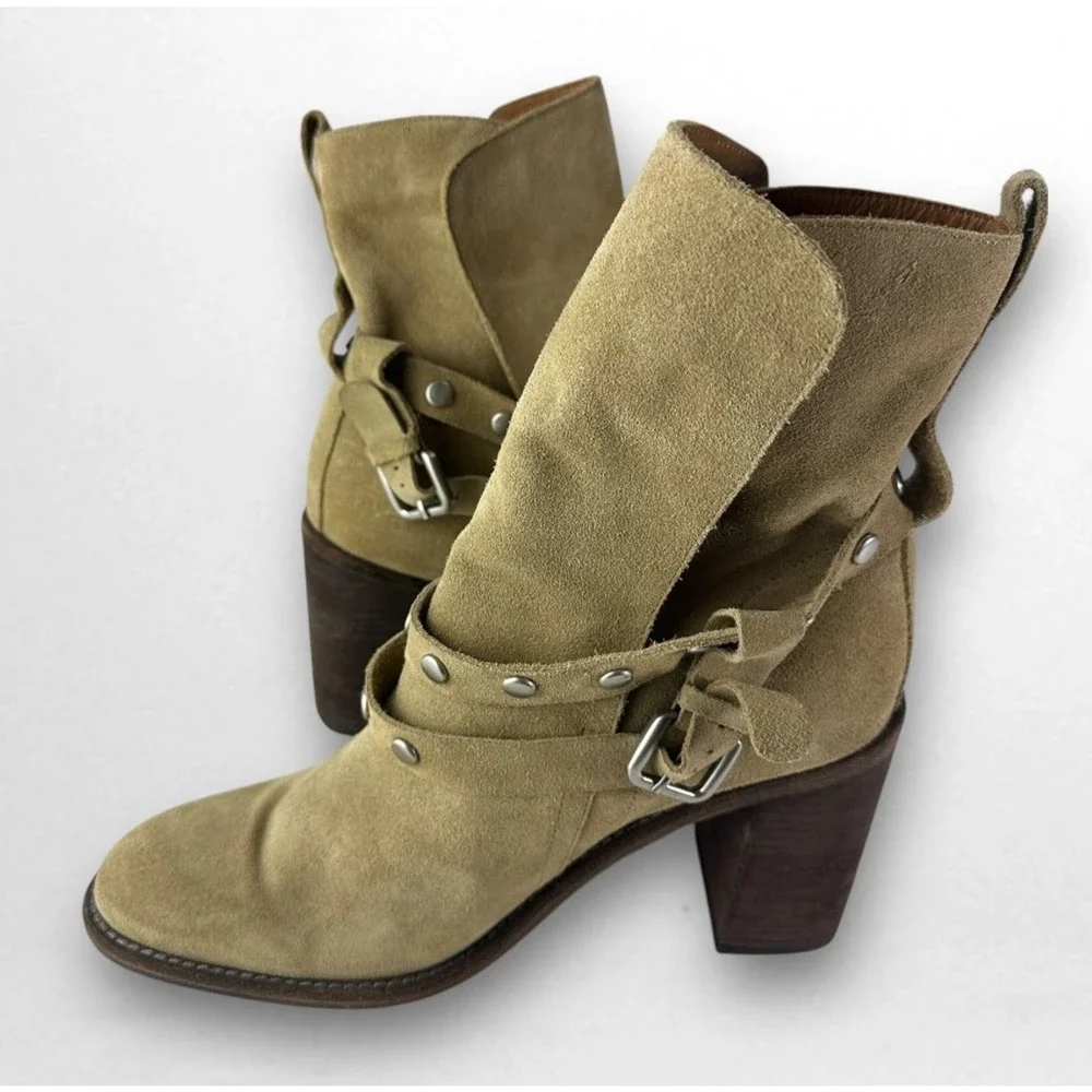 See By Chloe Belted Studded Suede Ankle Boot Tan Brown Women's Size 40.5 Booties - Picture 3 of 16